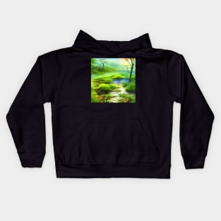 Landscape Painting with Tropical Plants and Lake, Scenery Nature Kids Hoodie